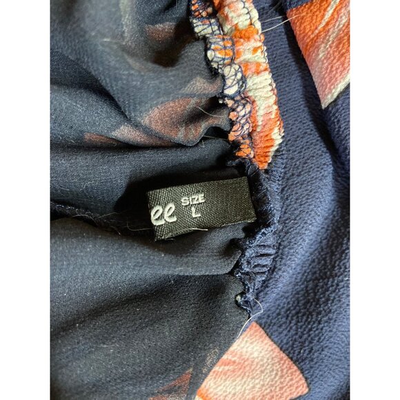 Simplee Halter Maxi Dress Y2K L Blue Floral Low VNeck Crisscross Back High Slit - Picture 4 of 7